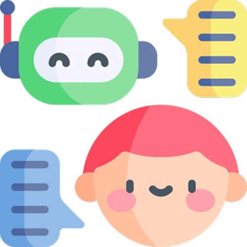 Chatbot and person with speech bubbles.