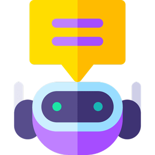 Chatbot icon with speech bubble.