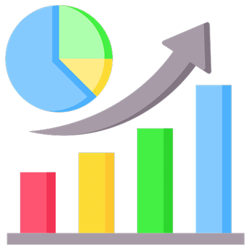 Bar chart and pie chart with arrow.