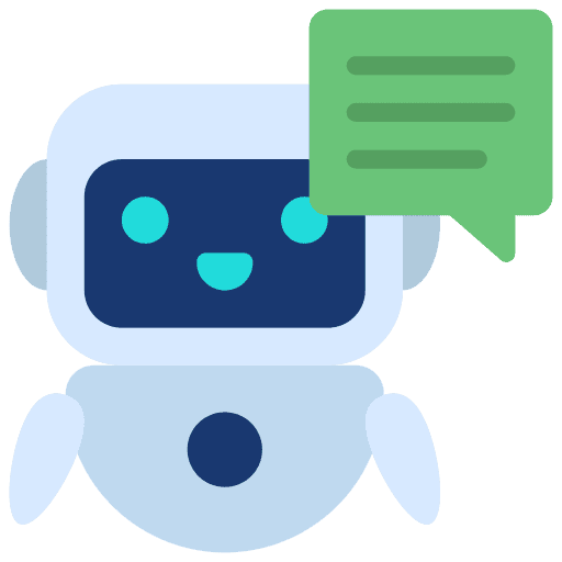A friendly robot with a speech bubble, symbolizing communication.