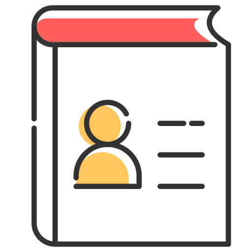 Icon of a profile book with a user silhouette and text lines.
