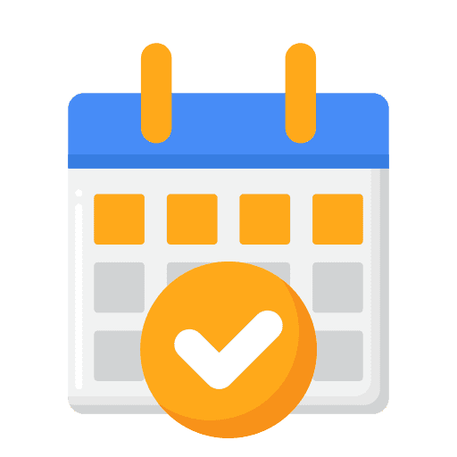 Calendar with a checkmark indicating an important date.