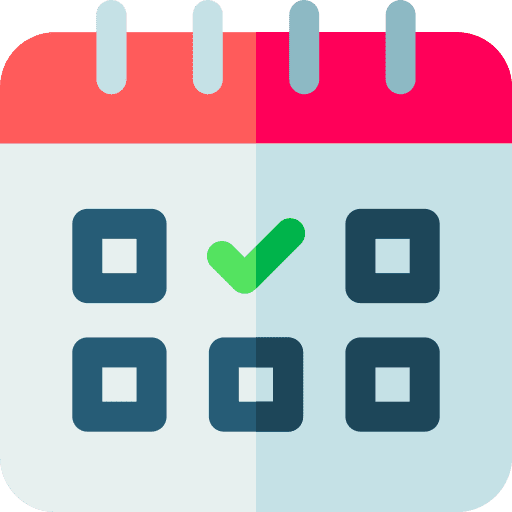 Calendar icon with a green checkmark on a date.