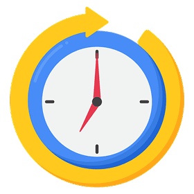 Clock with yellow circular arrow icon.