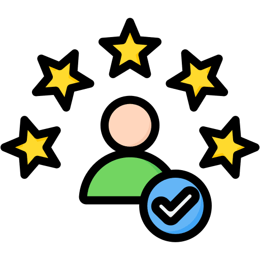 Icon of a verified user surrounded by five stars.