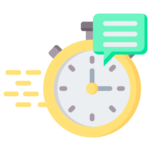 A stopwatch with a chat bubble indicating fast communication.